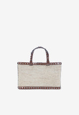 Small Rockstud Raffia Tote Bag