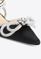 Crystal-Embellished Double Bow Ballet Flats