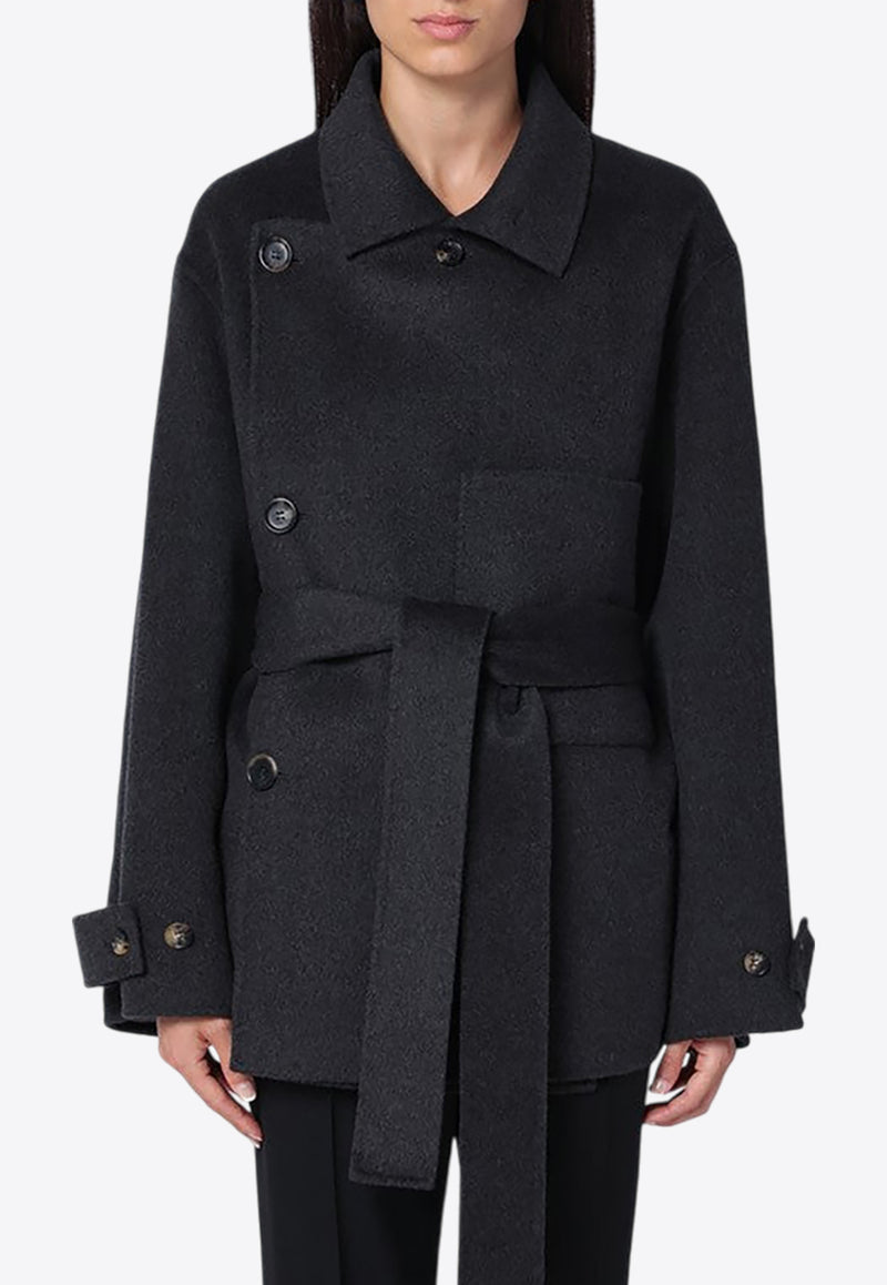 Philosophy Di Lorenzo Serafini Asymmetrical-Placket Belted Wool Coat  Gray 06145759/P_PHILO-A0500