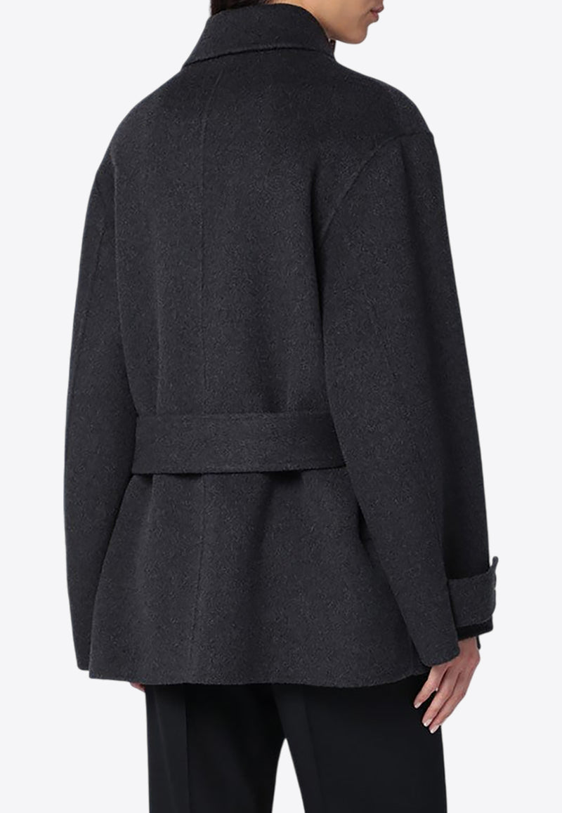 Philosophy Di Lorenzo Serafini Asymmetrical-Placket Belted Wool Coat  Gray 06145759/P_PHILO-A0500