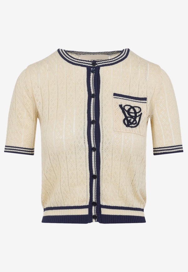 Logo-Embroidered Knitted Linen Cardigan