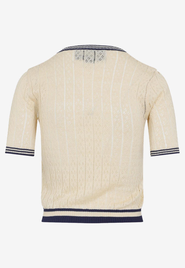 Logo-Embroidered Knitted Linen Cardigan