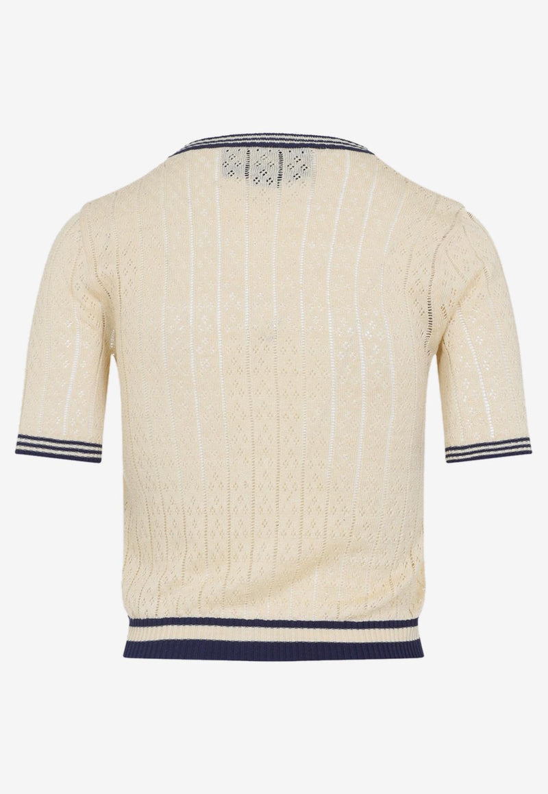 Logo-Embroidered Knitted Linen Cardigan