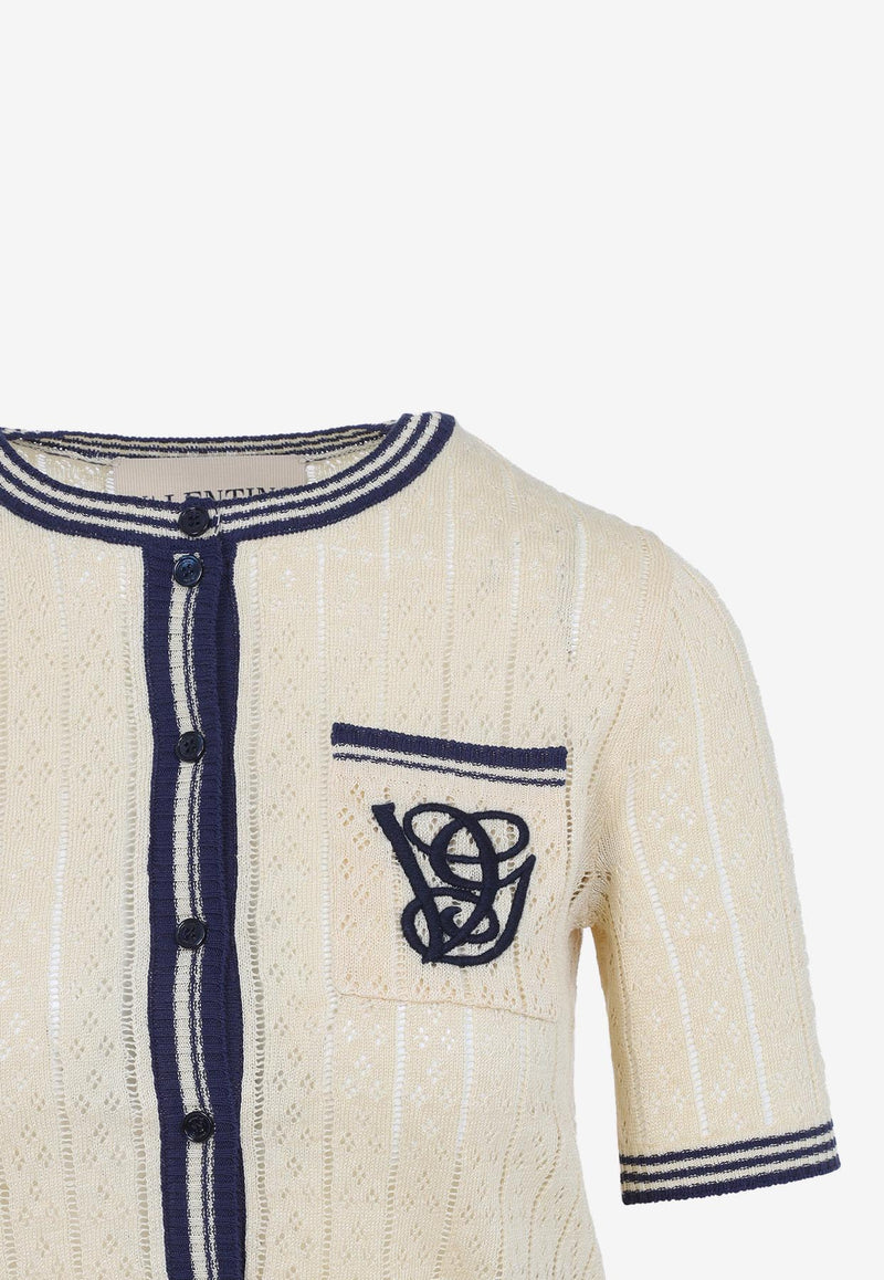 Logo-Embroidered Knitted Linen Cardigan