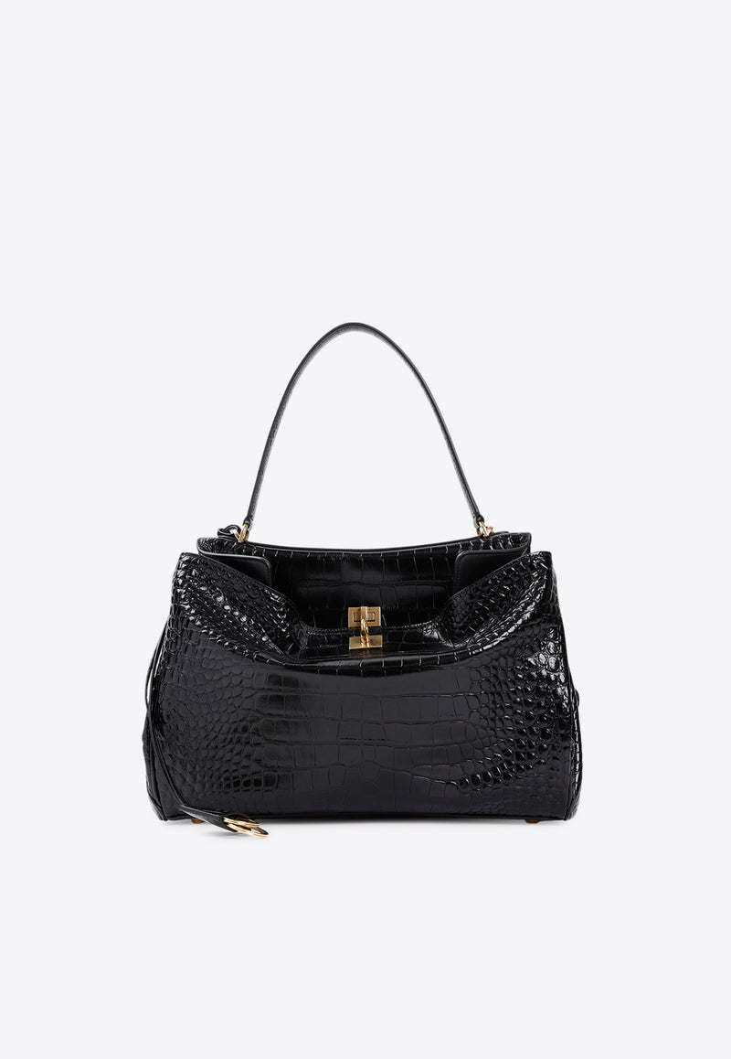 Medium Rodeo Top Handle Bag in Croc-Embossed Leather