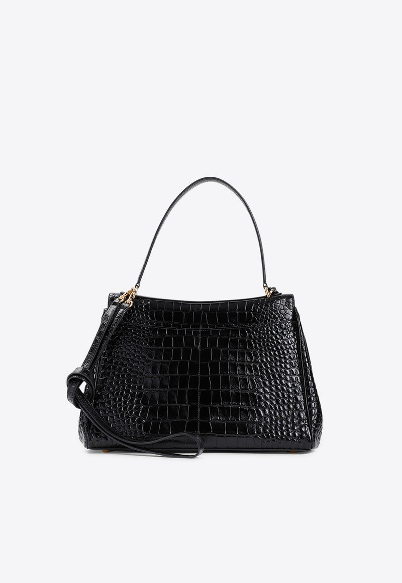 Medium Rodeo Top Handle Bag in Croc-Embossed Leather