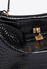 Medium Rodeo Top Handle Bag in Croc-Embossed Leather