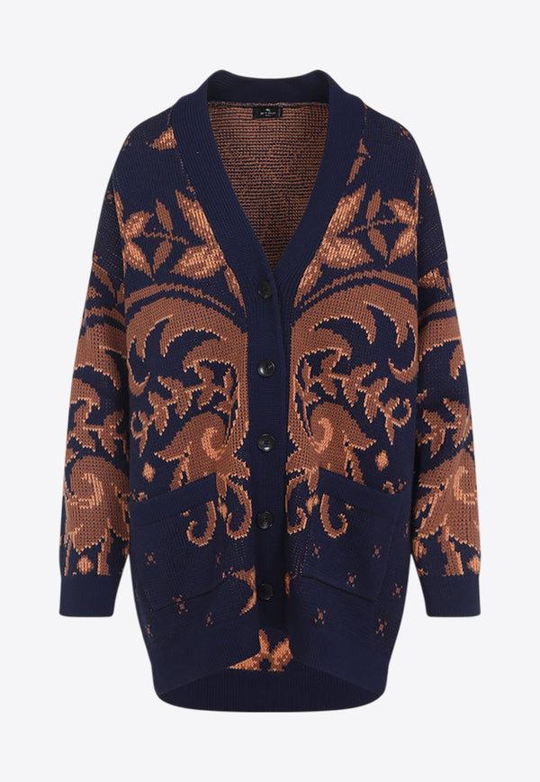 Paisley-Jacquard Wool Cardigan