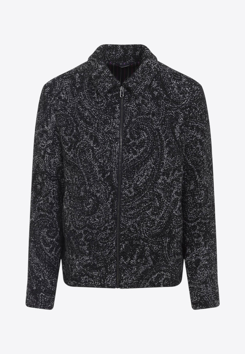 Knitted Paisley-Jacquard Zip-Up Cardigan