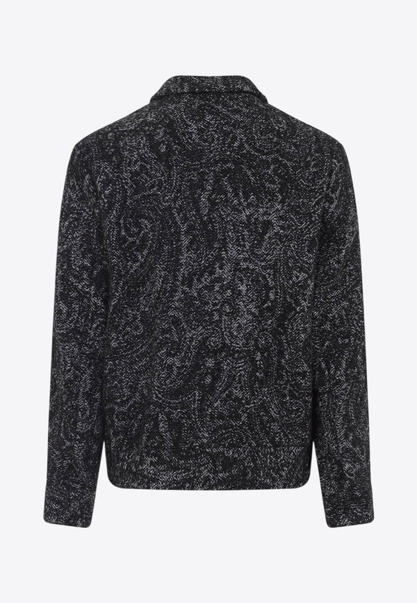 Knitted Paisley-Jacquard Zip-Up Cardigan