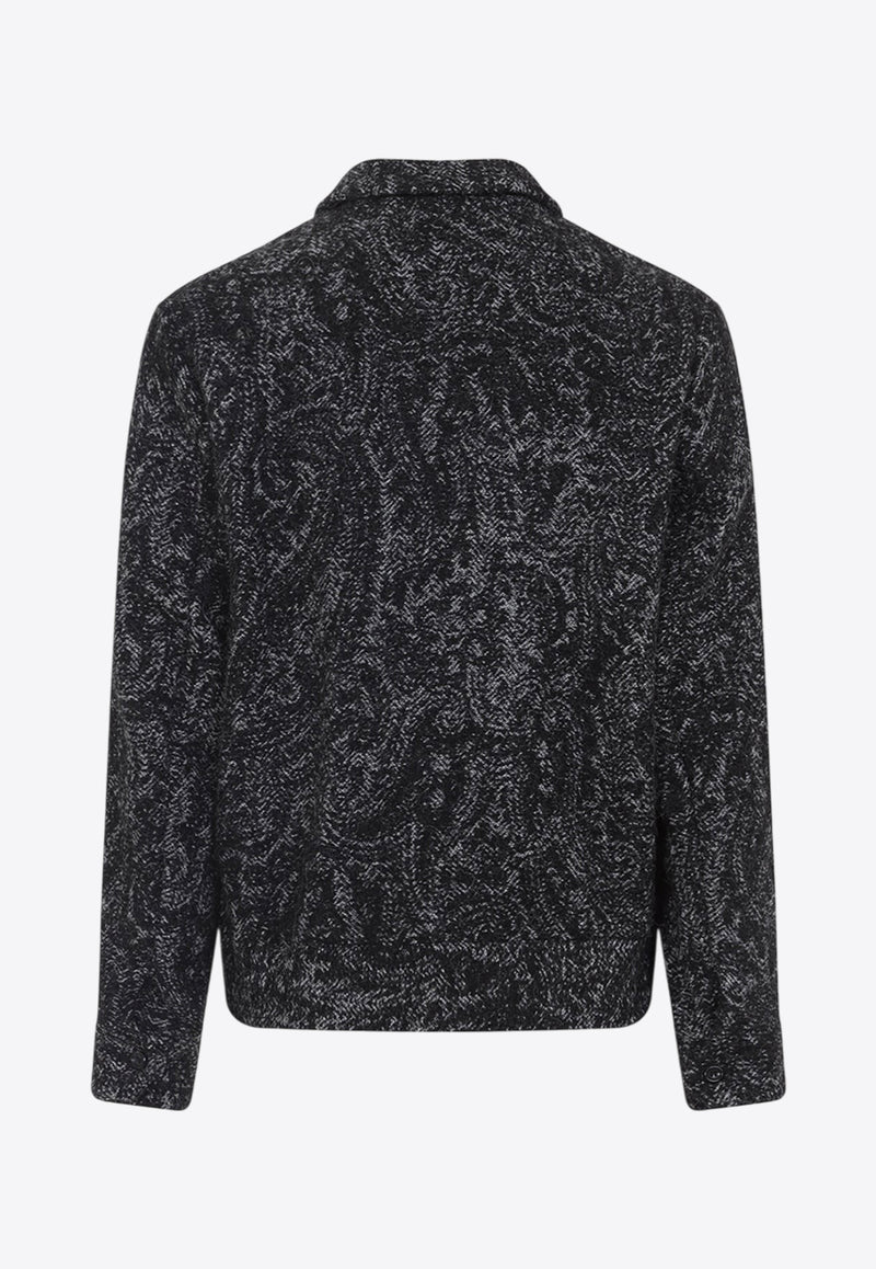 Knitted Paisley-Jacquard Zip-Up Cardigan