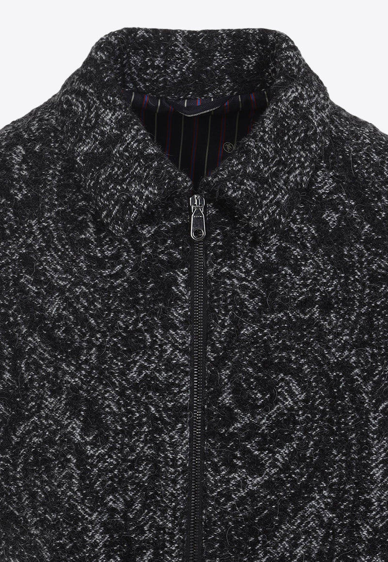 Knitted Paisley-Jacquard Zip-Up Cardigan