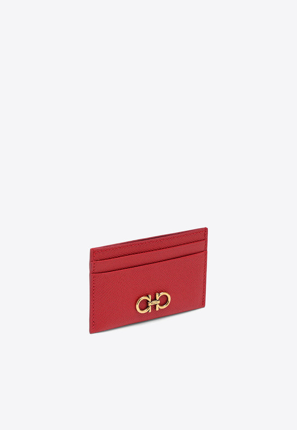 Salvatore Ferragamo Gancini Hammered Leather Cardholder Red 0746668LE/O_FERRA-LI