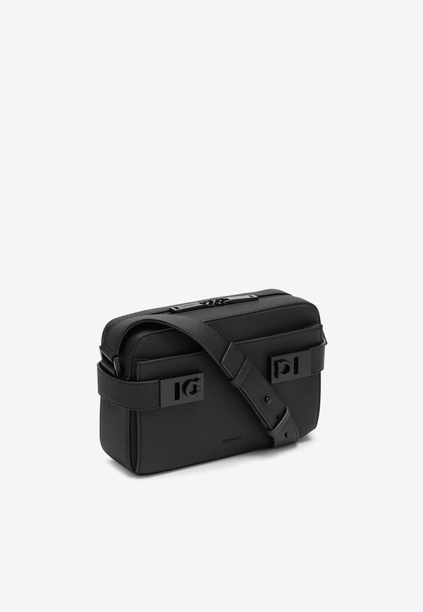Salvatore Ferragamo Compact Crossbody Bag in Hammered Leather Black 0763937LE/N_FERRA-NR