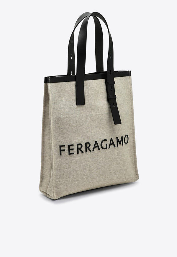 Salvatore Ferragamo Signature Logo Canvas Tote Bag Natural 0764870NF/P_FERRA-NN