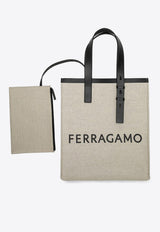 Salvatore Ferragamo Signature Logo Canvas Tote Bag Natural 0764870NF/P_FERRA-NN