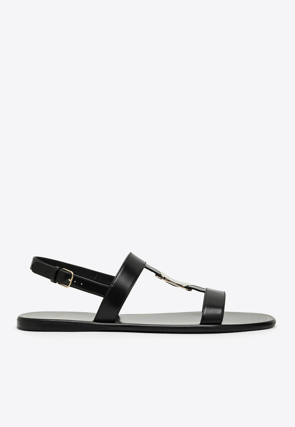Salvatore Ferragamo Capri Nappa Leather Flat Sandals with Vara Bow Black 07694231CLE/O_FERRA-NR