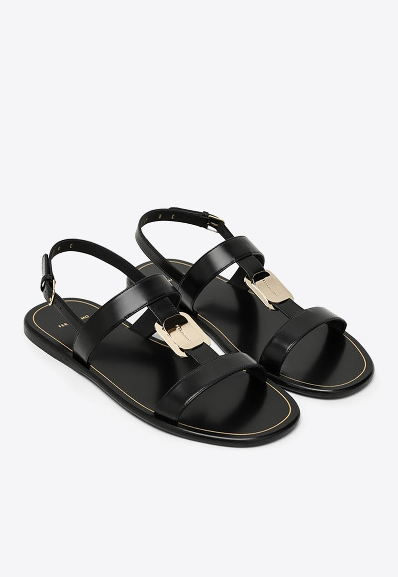 Salvatore Ferragamo Capri Nappa Leather Flat Sandals with Vara Bow Black 07694231CLE/O_FERRA-NR