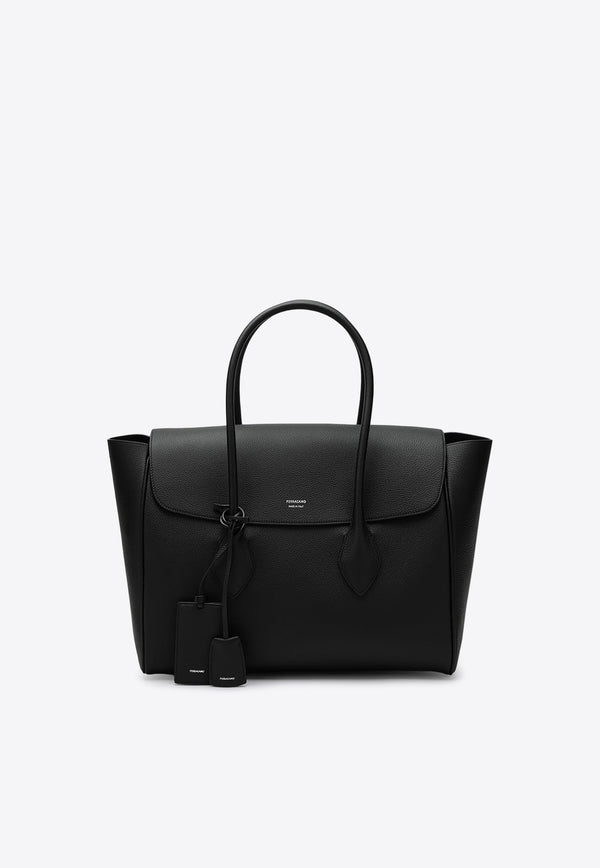 Salvatore Ferragamo East-West Classic Tote Bag in Hammered Leather Black 0769690LE/P_FERRA-NR