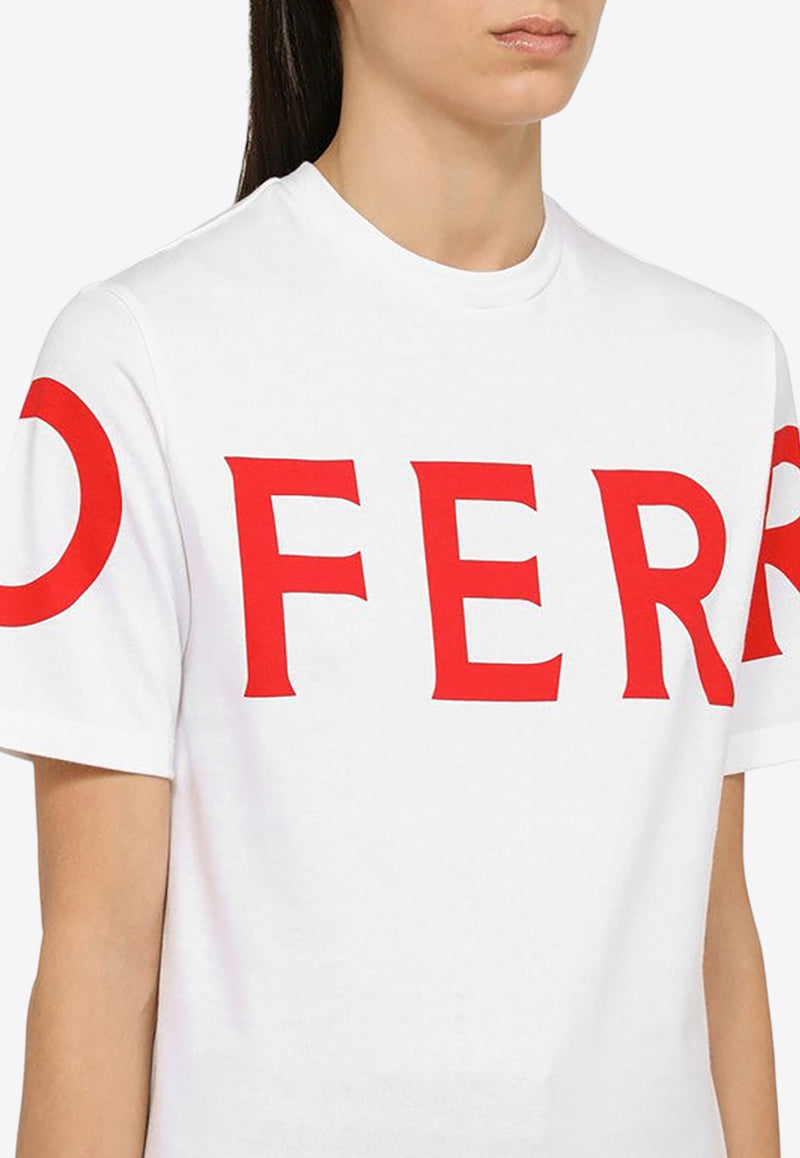 Salvatore Ferragamo Logo Print Crewneck T-shirt White 0771945CO/O_FERRA-WR