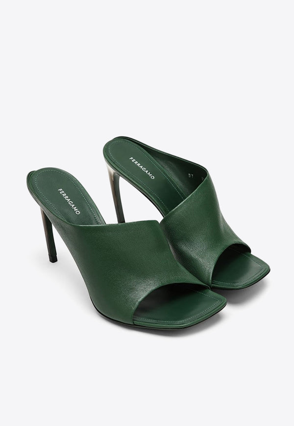 Salvatore Ferragamo Nymphe 85 Curved Heel Mules Green 07729321CLE/O_FERRA-FG