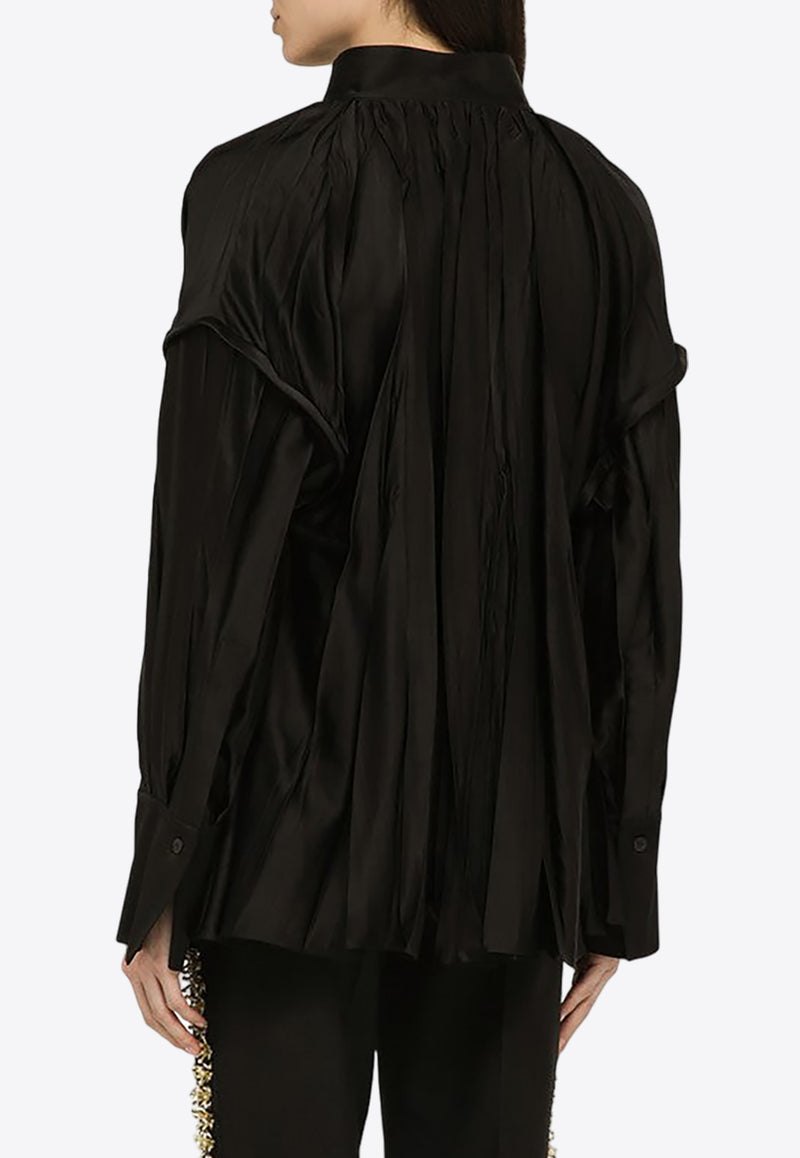 Salvatore Ferragamo Pleated Satin Kaftan Shirt Black 0773251VI/O_FERRA-NR