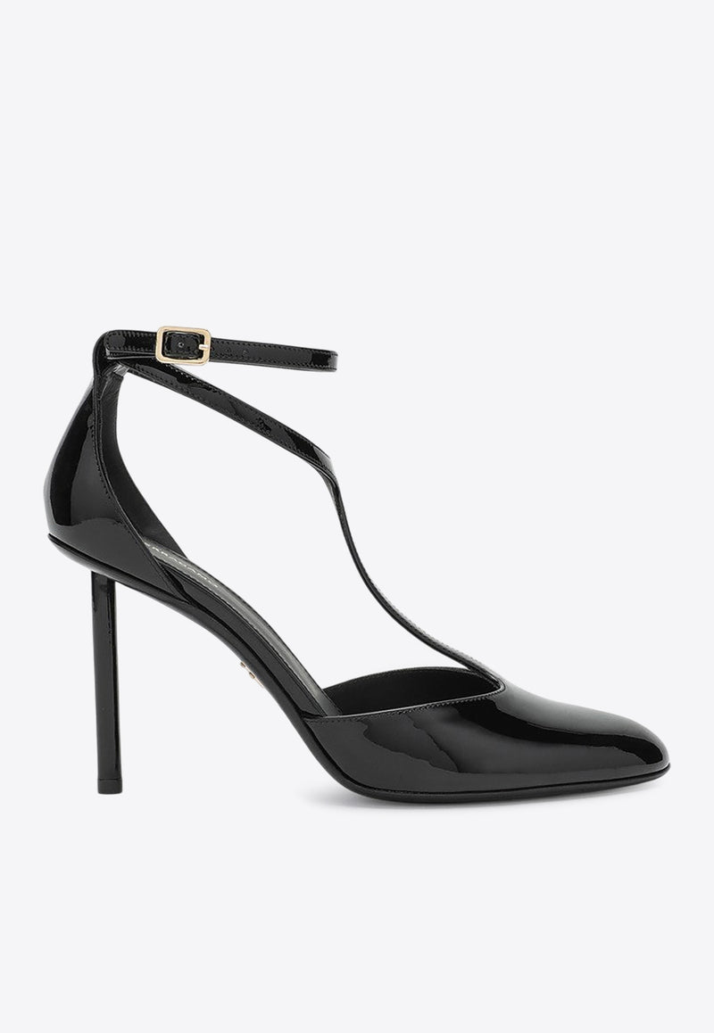 Salvatore Ferragamo Lysandra 95 T-strap Pumps in Patent Leather Black 07772081CLE/P_FERRA-NR