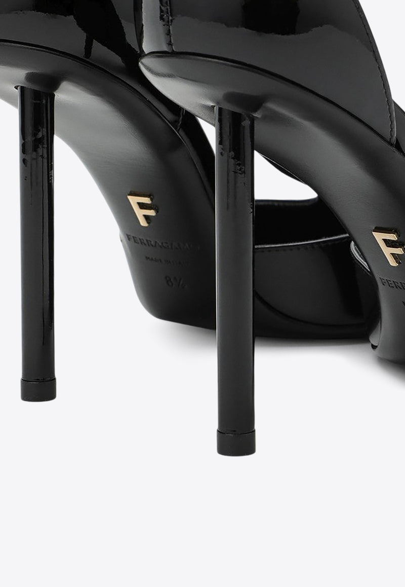 Salvatore Ferragamo Lysandra 95 T-strap Pumps in Patent Leather Black 07772081CLE/P_FERRA-NR