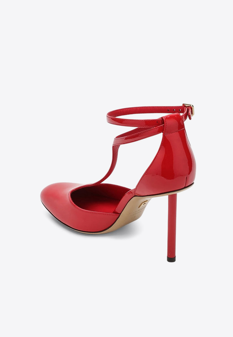 Salvatore Ferragamo Lysandra 95 T-strap Pumps in Patent Leather Red 07772101CLE/P_FERRA-FR