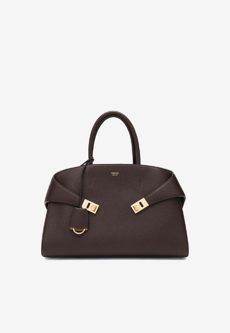 Ferragamo Medium Hug Leather Top Handle Bag Brown 0777258LE/S_FERRA-MO