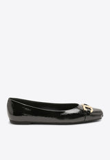 Salvatore Ferragamo Gancini Buckle Patent Leather Ballet Flats Black 07774251CLE/P_FERRA-NR