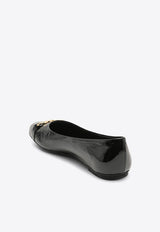 Salvatore Ferragamo Gancini Buckle Patent Leather Ballet Flats Black 07774251CLE/P_FERRA-NR