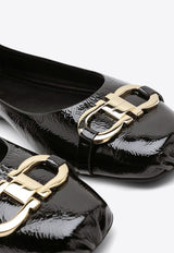 Salvatore Ferragamo Gancini Buckle Patent Leather Ballet Flats Black 07774251CLE/P_FERRA-NR