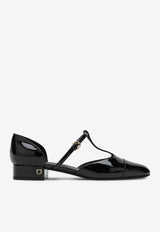 Salvatore Ferragamo Linette T-strap Ballet Flats in Patent Leather Black 07783421CLE/P_FERRA-NR