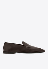 Ferragamo Brian Square-Toe Leather Loafers Brown 07840943ELE/Q_FERRA-TM