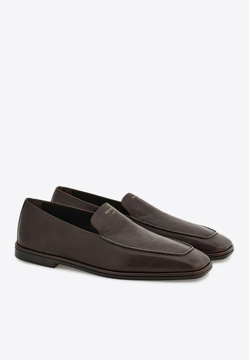 Ferragamo Brian Square-Toe Leather Loafers Brown 07840943ELE/Q_FERRA-TM