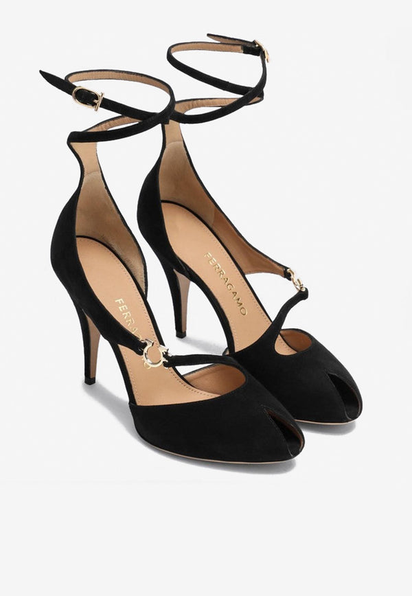 Ferragamo Molly 95 Gancini Suede Pumps Black 07849521CSUE/R_FERRA-NB