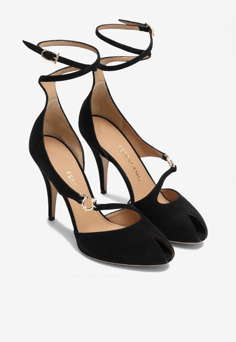 Ferragamo Molly 95 Gancini Suede Pumps Black 07849521CSUE/R_FERRA-NB