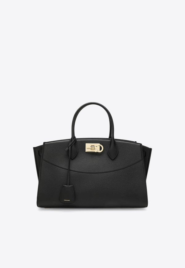 Ferragamo Large Studio Leather Top Handle Bag Black 0785995LE/R_FERRA-GR