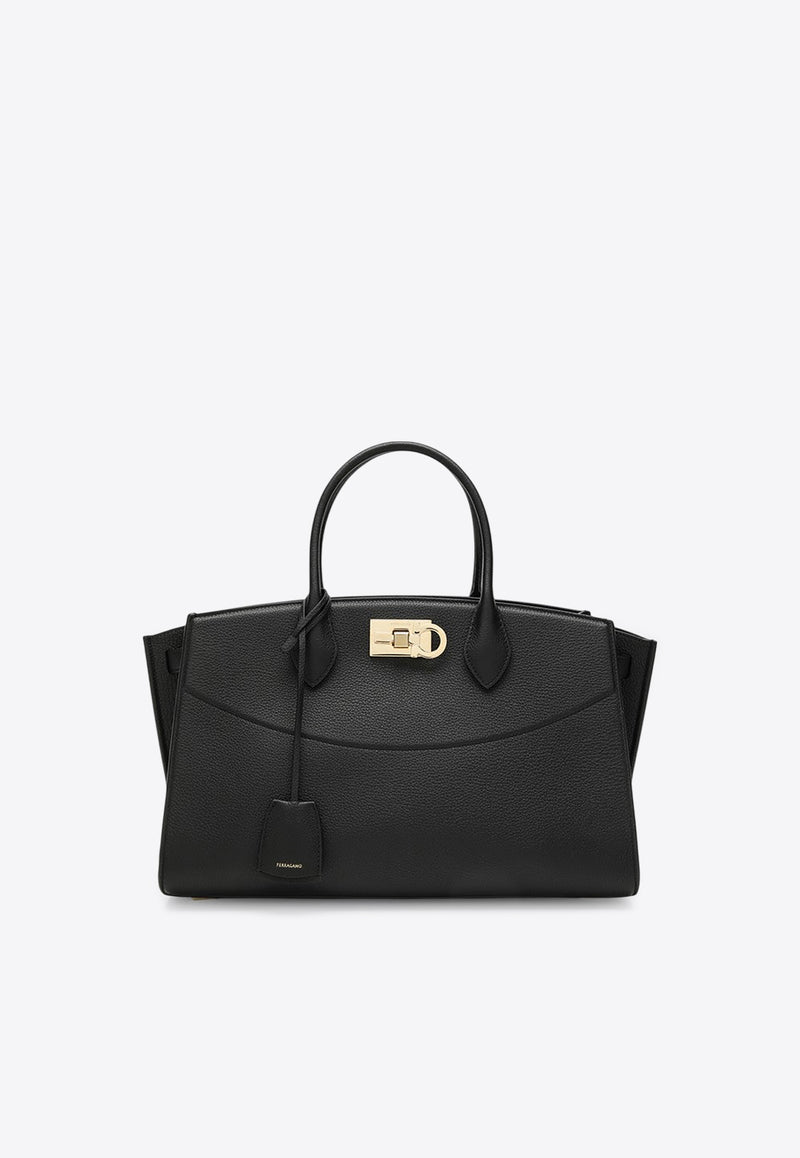 Ferragamo Large Studio Leather Top Handle Bag Black 0785995LE/R_FERRA-GR