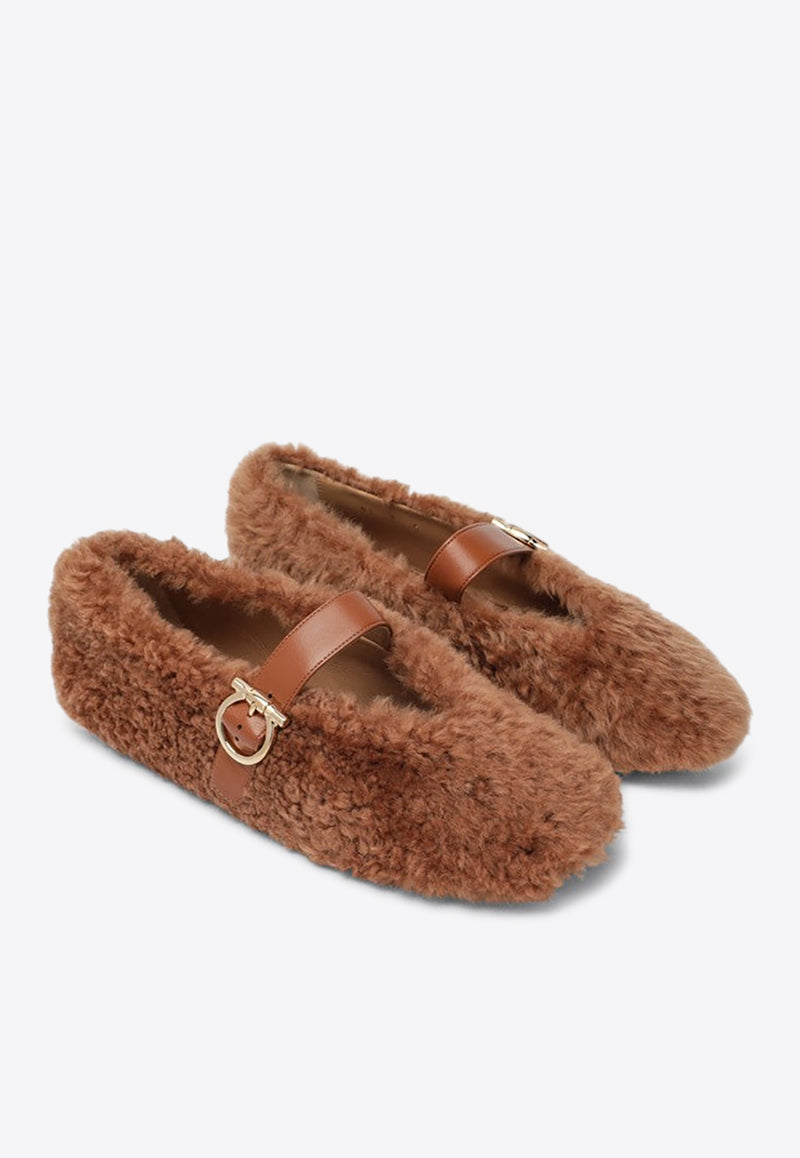 Ferragamo Nena Shearling Ballet Flats Brown 07875041CLE/R_FERRA-CE