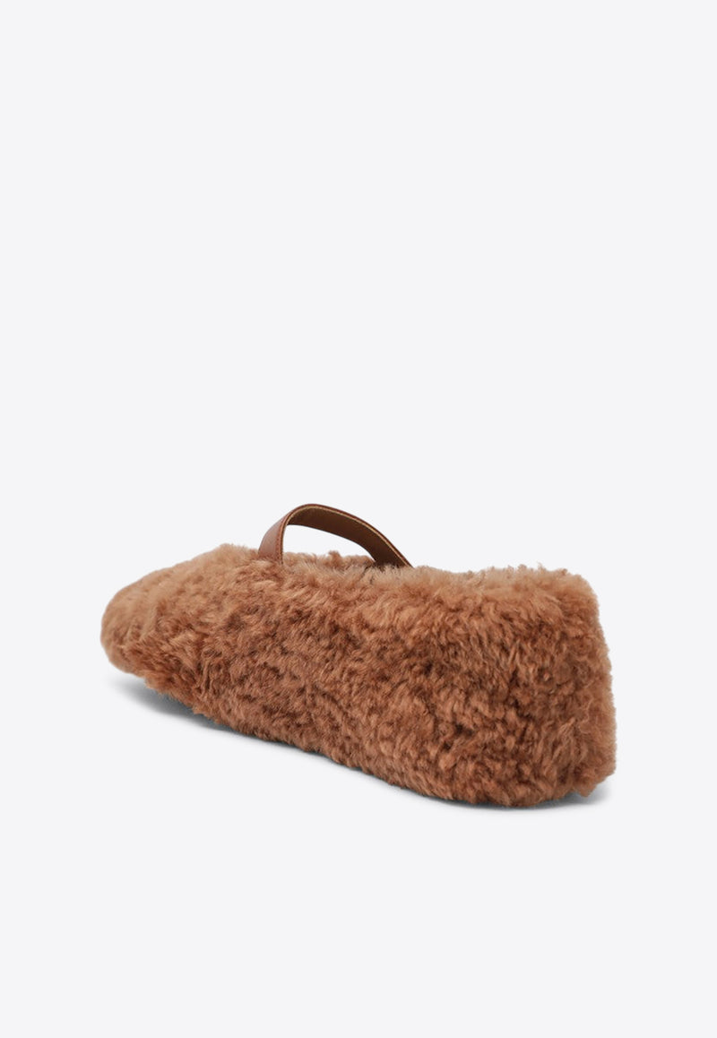 Ferragamo Nena Shearling Ballet Flats Brown 07875041CLE/R_FERRA-CE