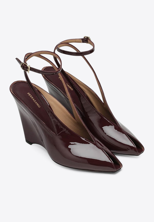Ferragamo Arcadia 95 Patent Leather Wedge Sandals Plum 07875811CLE/R_FERRA-PL