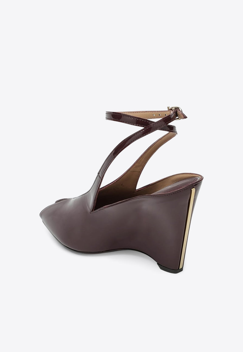 Ferragamo Arcadia 95 Patent Leather Wedge Sandals Plum 07875811CLE/R_FERRA-PL