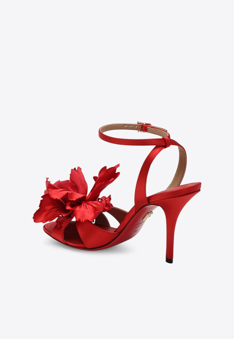 Ferragamo Ghilly 95 Flower Applique Satin Sandals Red 07875971CSI/R_FERRA-FR