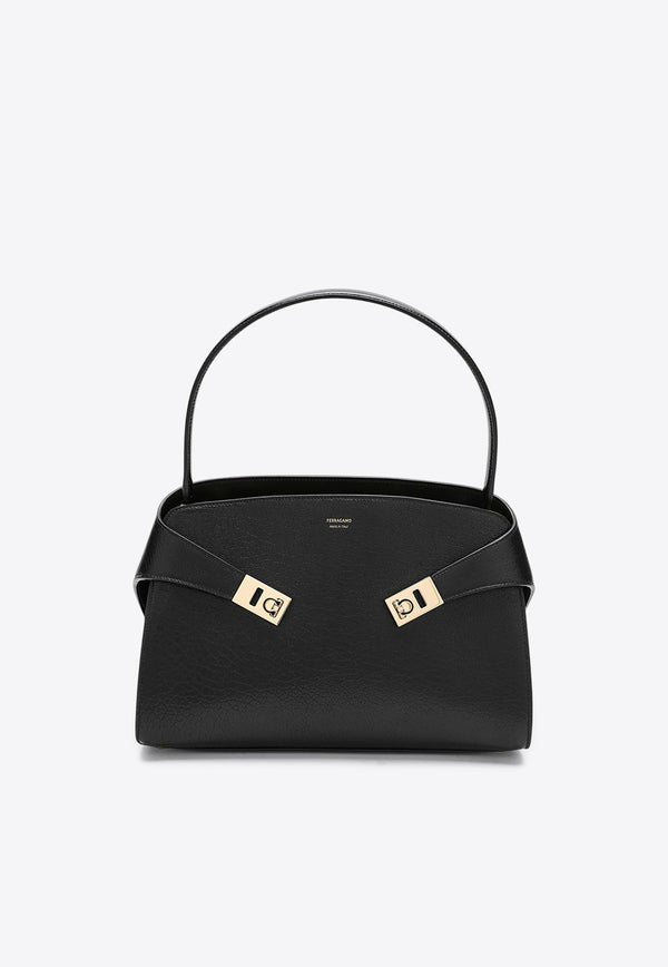 Ferragamo Medium Hug Two-Tone Leather Shoulder Bag Black 0787833LE/R_FERRA-NM