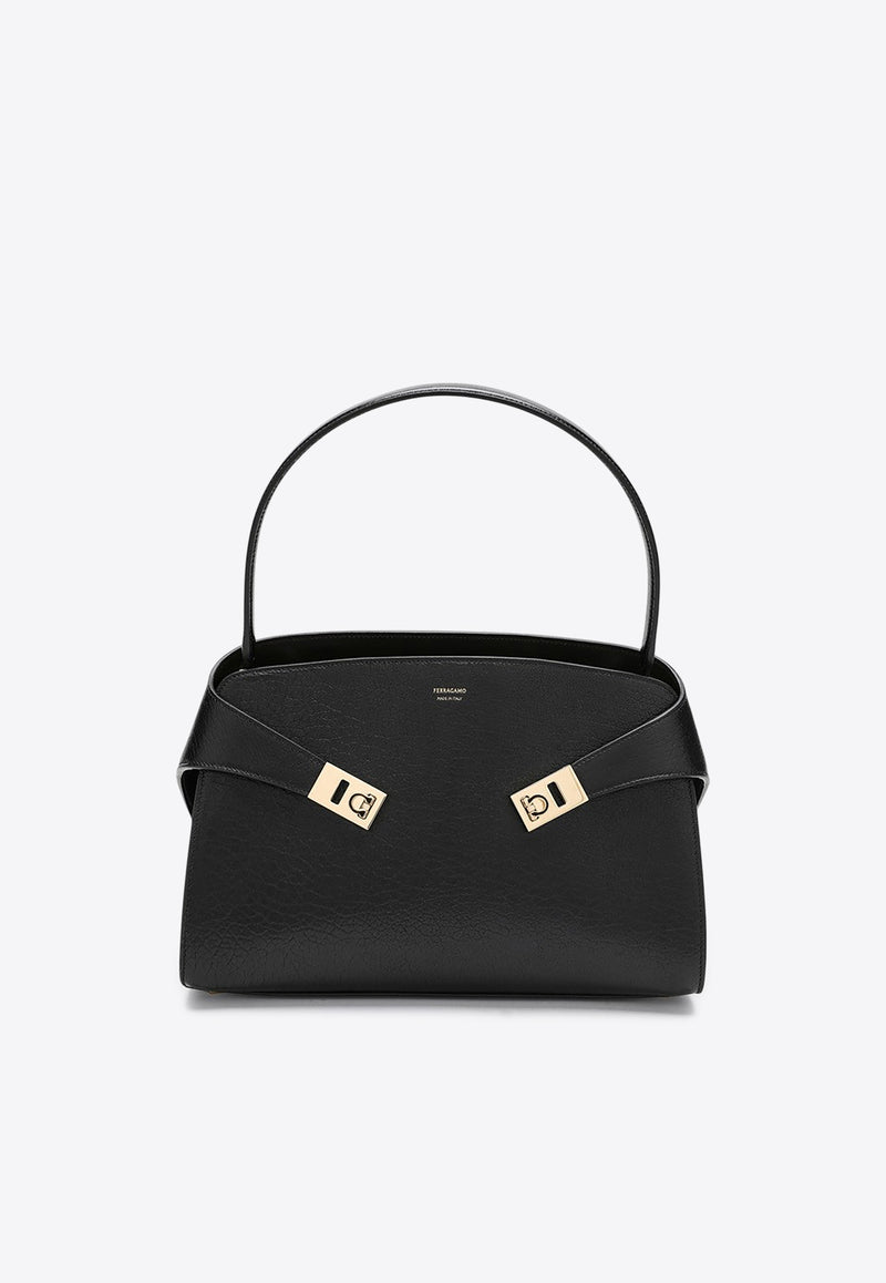 Ferragamo Medium Hug Two-Tone Leather Shoulder Bag Black 0787833LE/R_FERRA-NM