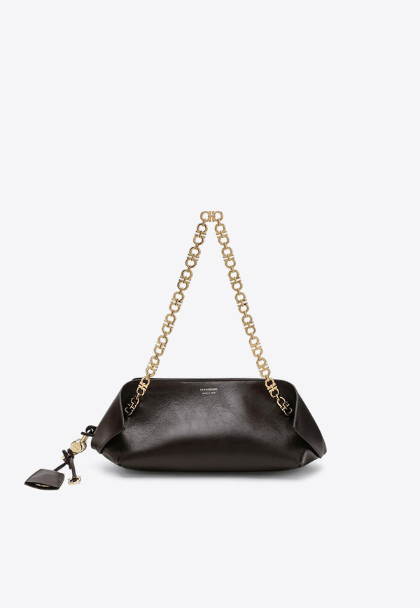 Ferragamo XS Scarf Leather Chain Shoulder Bag Dark Brown 0787859LE/R_FERRA-TM