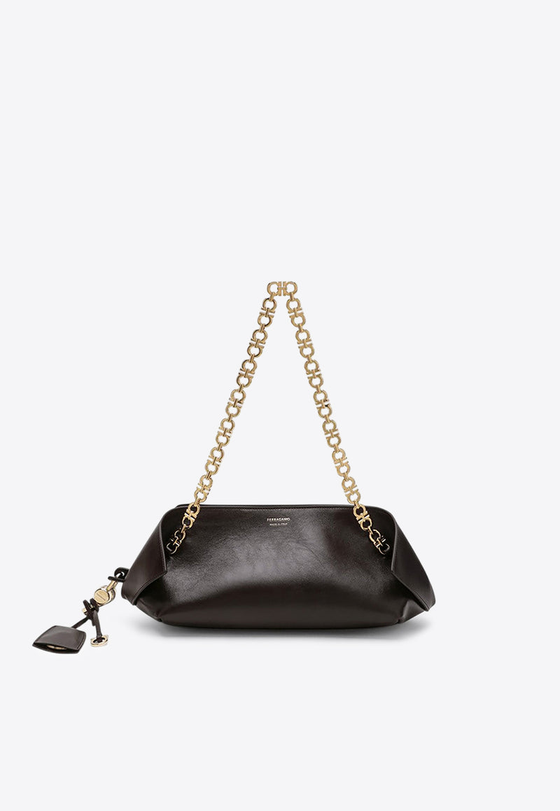 Ferragamo XS Scarf Leather Chain Shoulder Bag Dark Brown 0787859LE/R_FERRA-TM