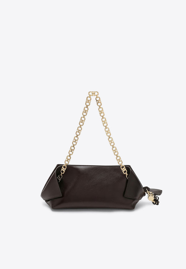 Ferragamo XS Scarf Leather Chain Shoulder Bag Dark Brown 0787859LE/R_FERRA-TM